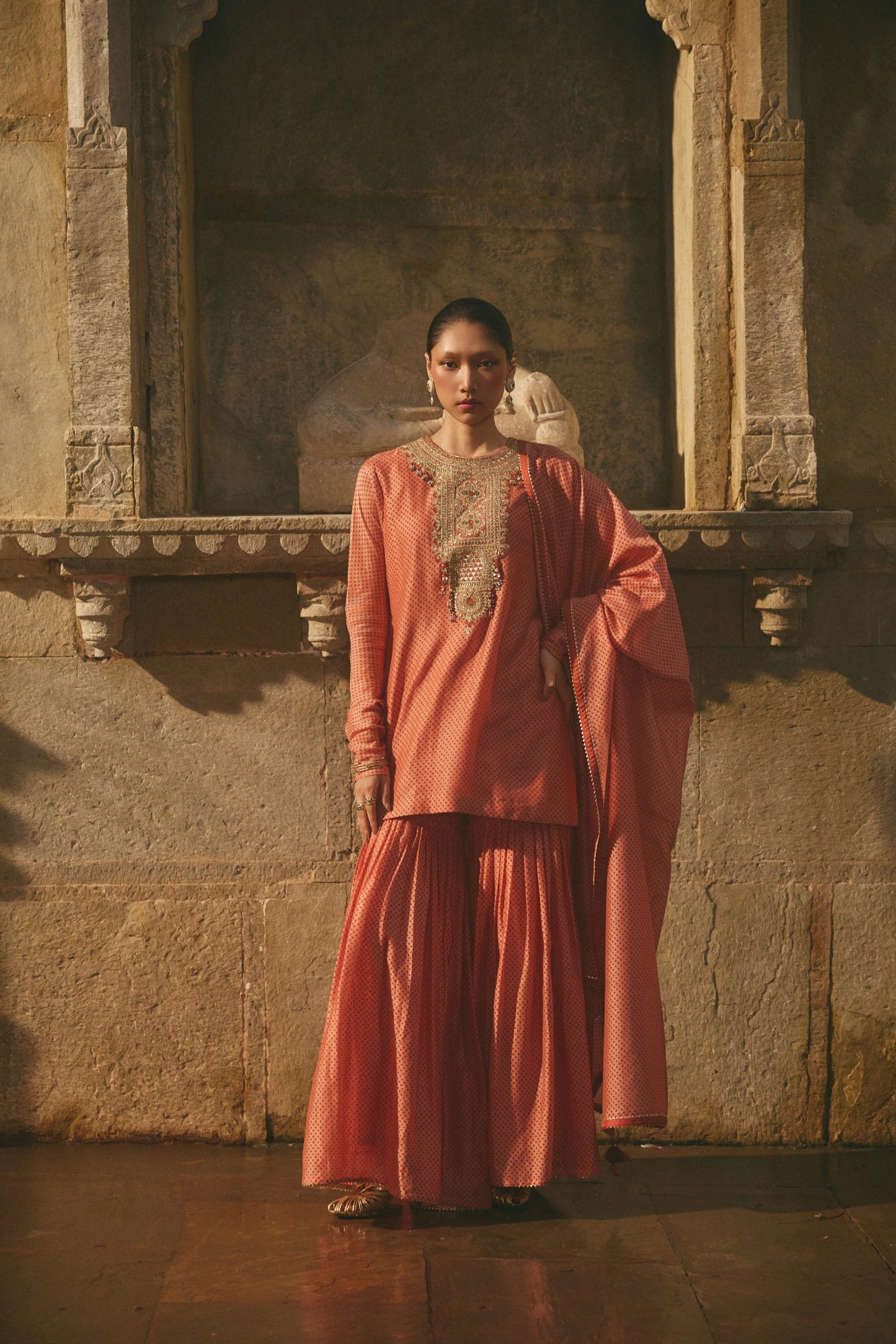 Chanderi Red Printed Sharara Set
