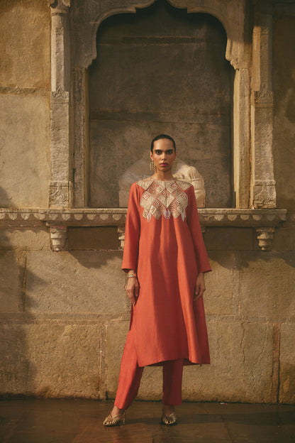 Red Rust Kurta Co-ord Set