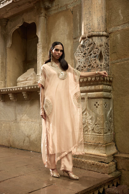 Beige Organza Kaftan Set