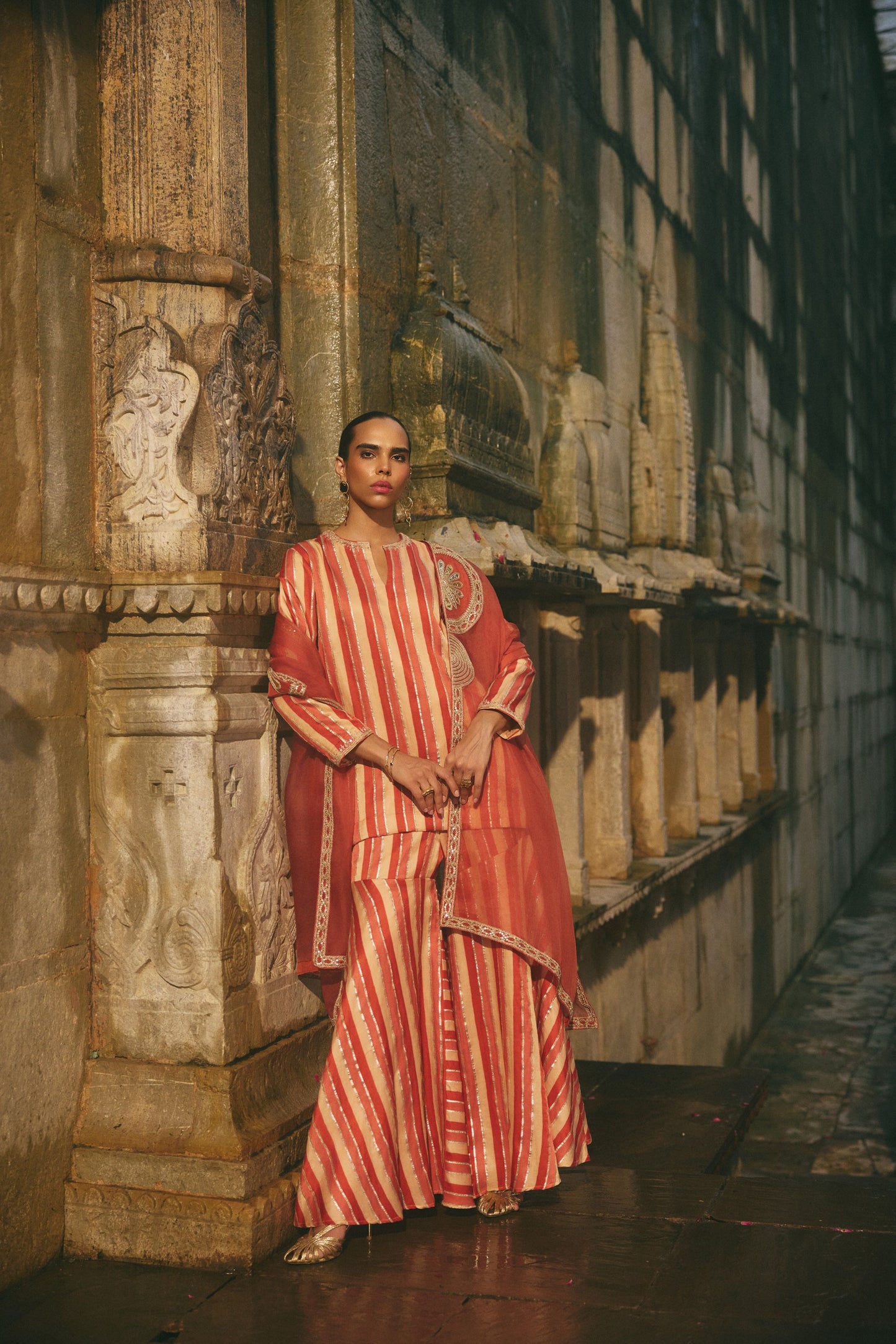 Stripe Kurta Sharara Set