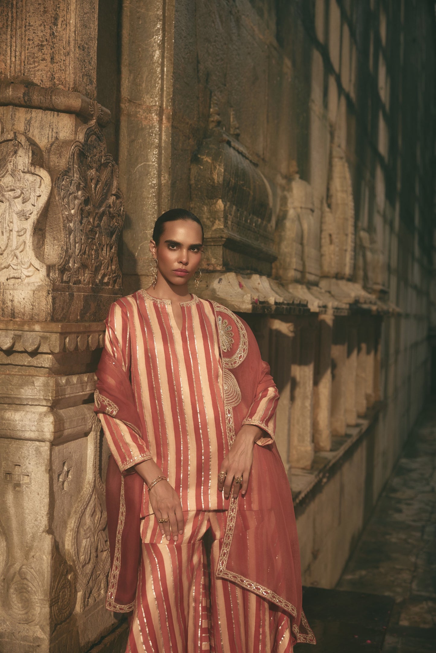 Stripe Kurta Sharara Set
