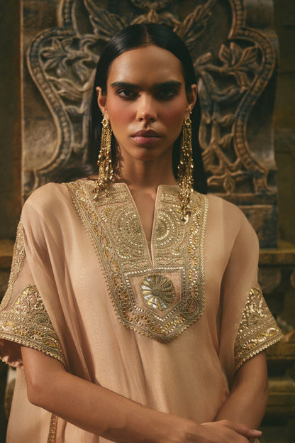 Beige Organza Kaftan Set