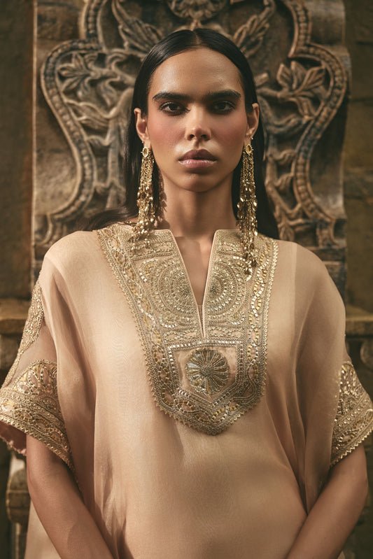 Beige Organza Kaftan Set