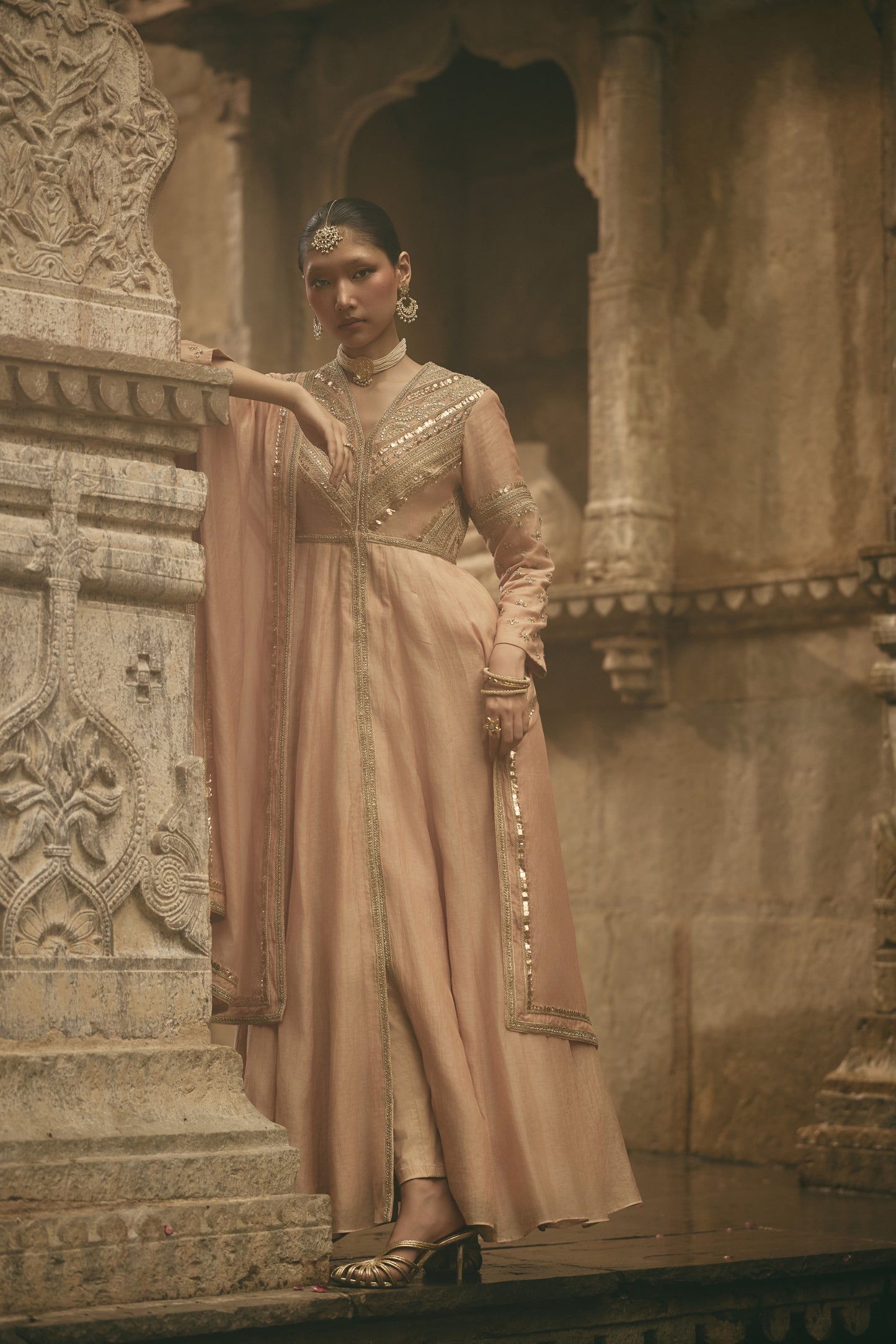 Beige Anarkali Set