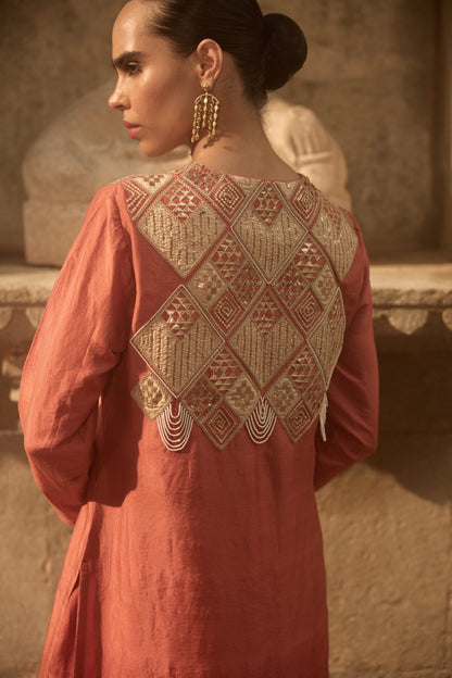 Red Rust Kurta Co-ord Set