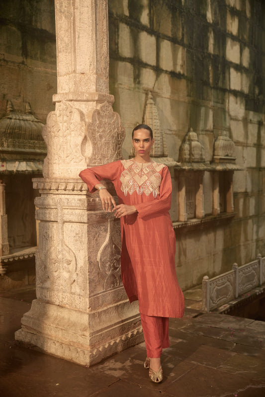 Red Rust Kurta Co-ord Set