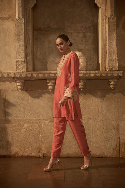 Red Short Kurti Co-ord Set