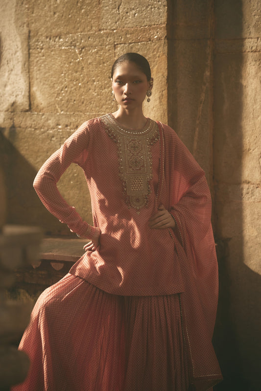 Chanderi Red Printed Sharara Set