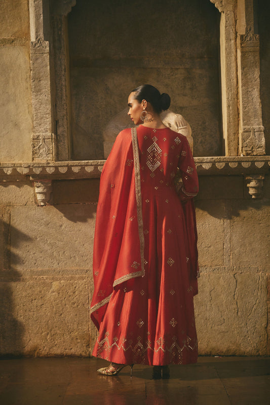 Red Copper Gota Anarkali