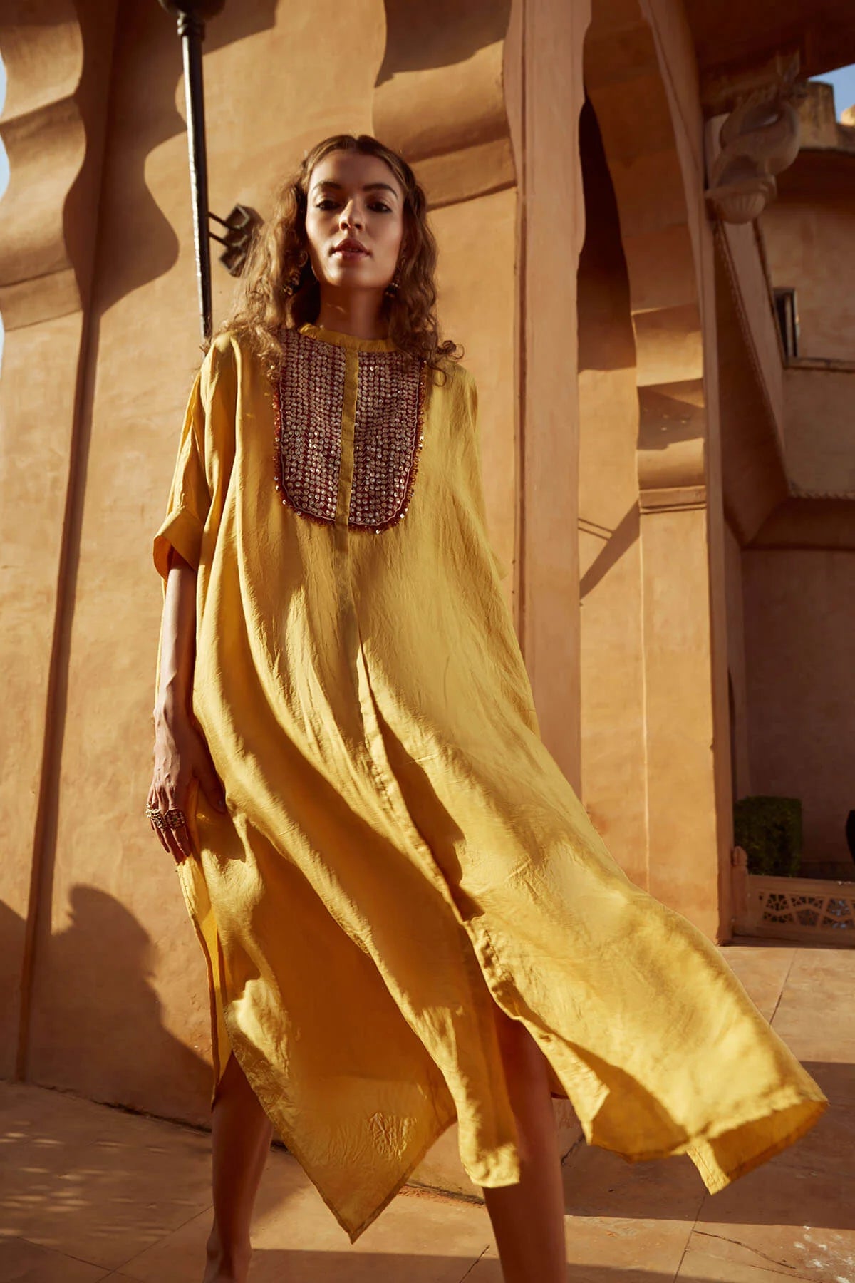 Boondi Yellow Kaftan Set