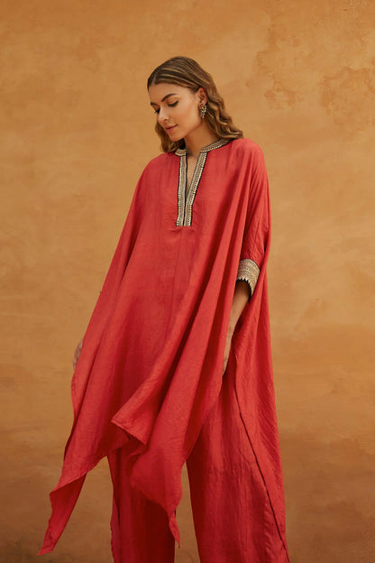 Red Long Kaftan Set