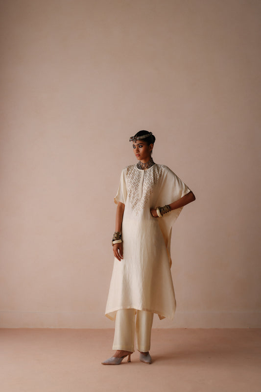 Ivory Silk Kaftan Set