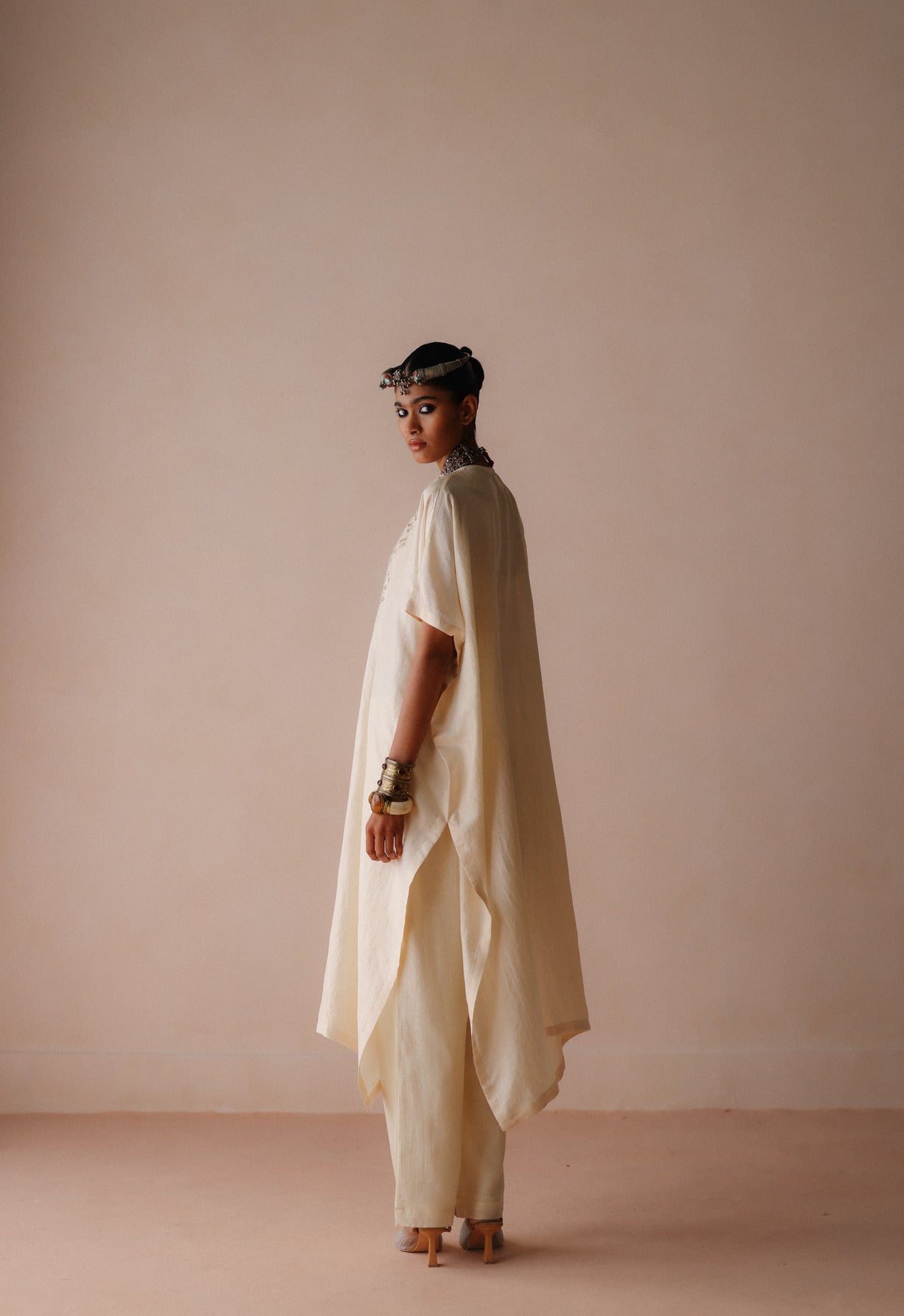 Ivory Silk Kaftan Set