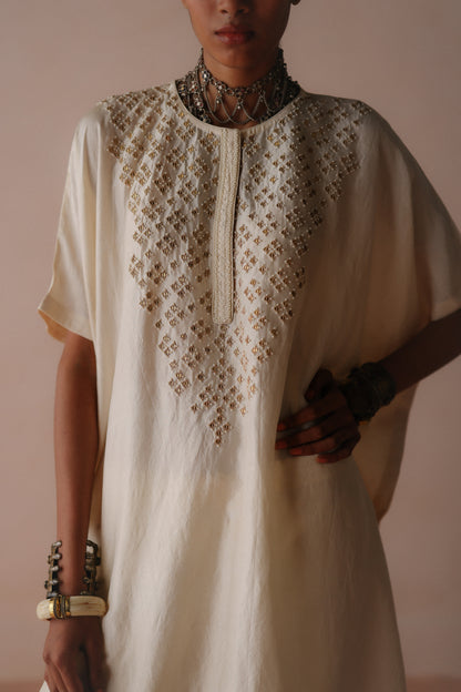 Ivory Silk Kaftan Set
