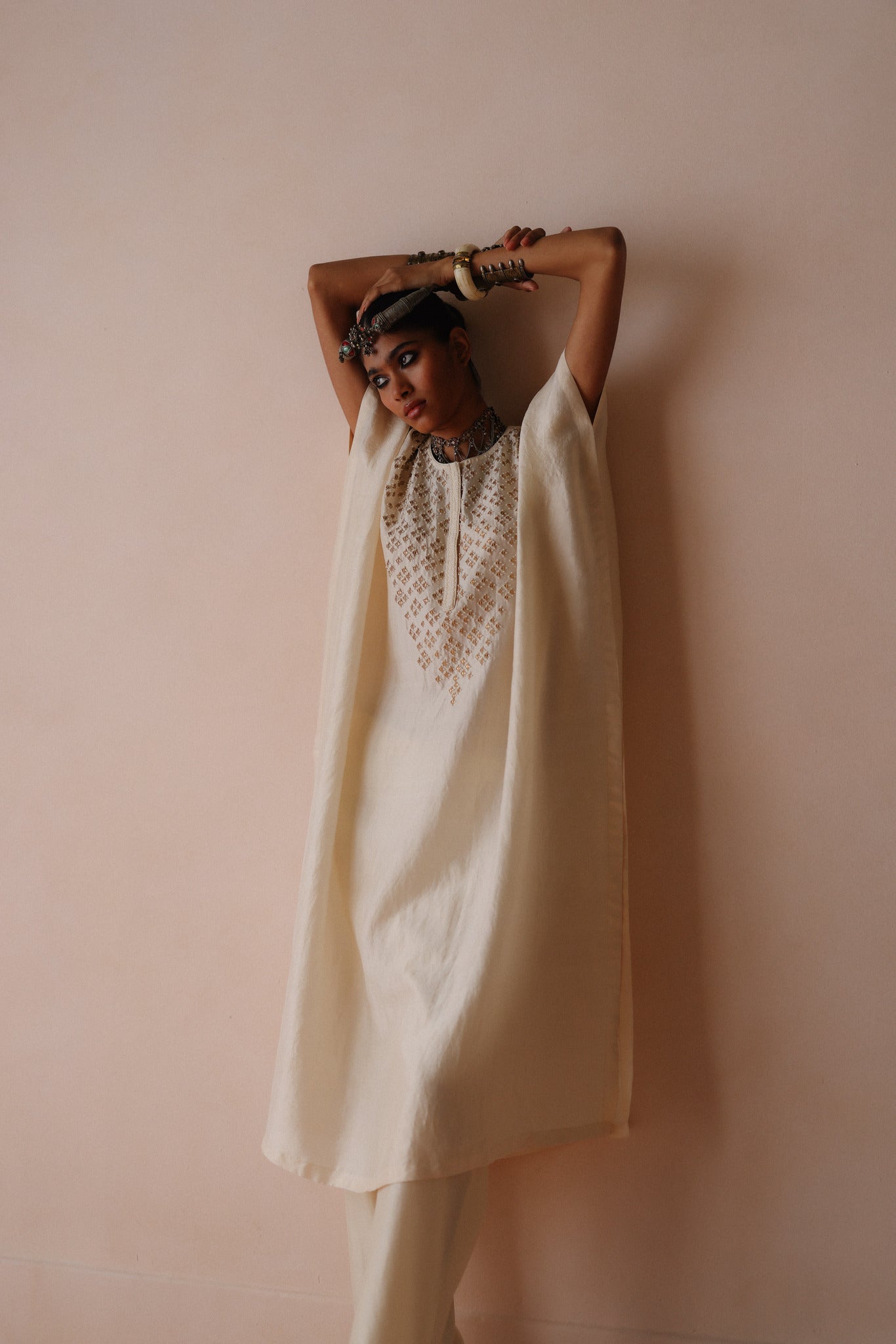 Ivory Silk Kaftan Set