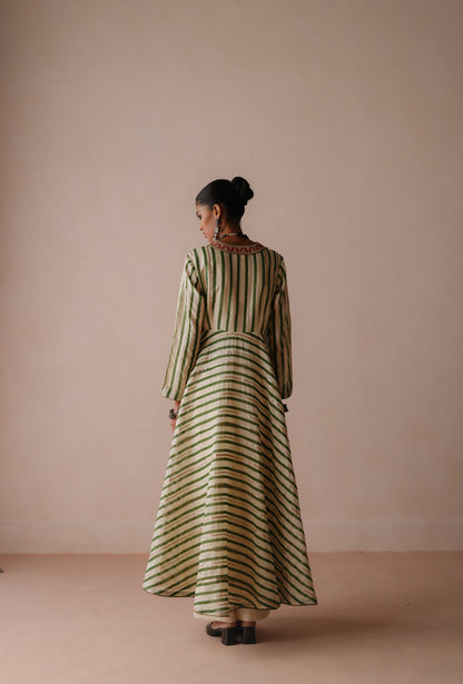 Green Stripe Anarkali Set