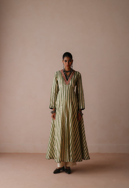 Green Stripe Anarkali Set