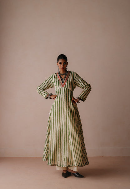 Green Stripe Anarkali Set