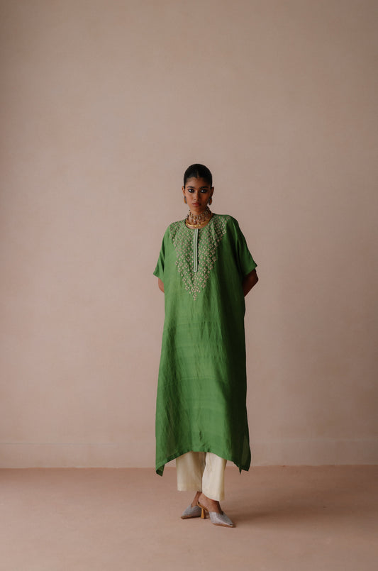 Green Silk Kaftan Set