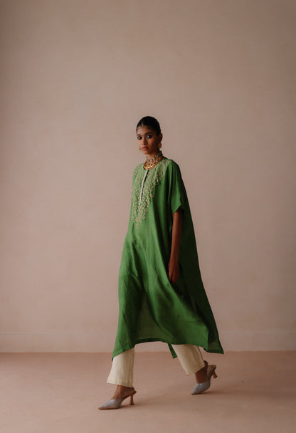 Green Silk Kaftan Set