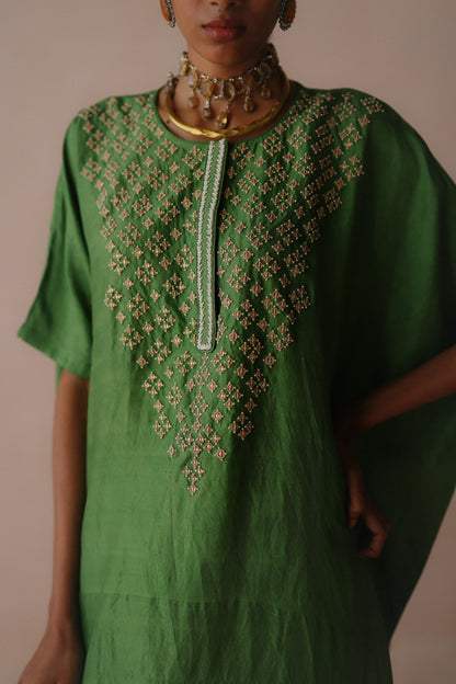 Green Silk Kaftan Set