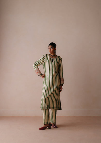Green Stripe Kurta Set