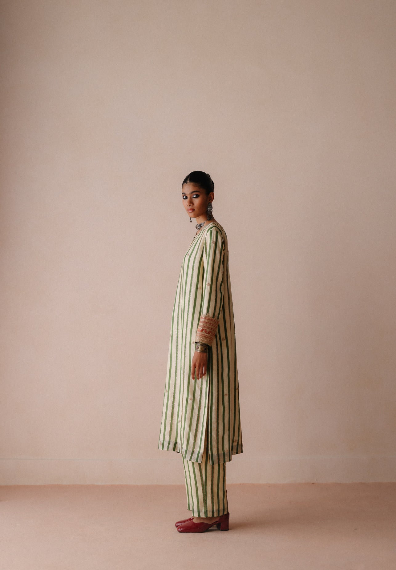 Green Stripe Kurta Set