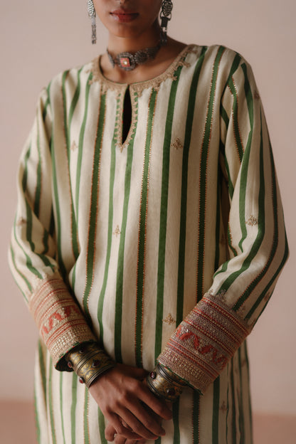 Green Stripe Kurta Set