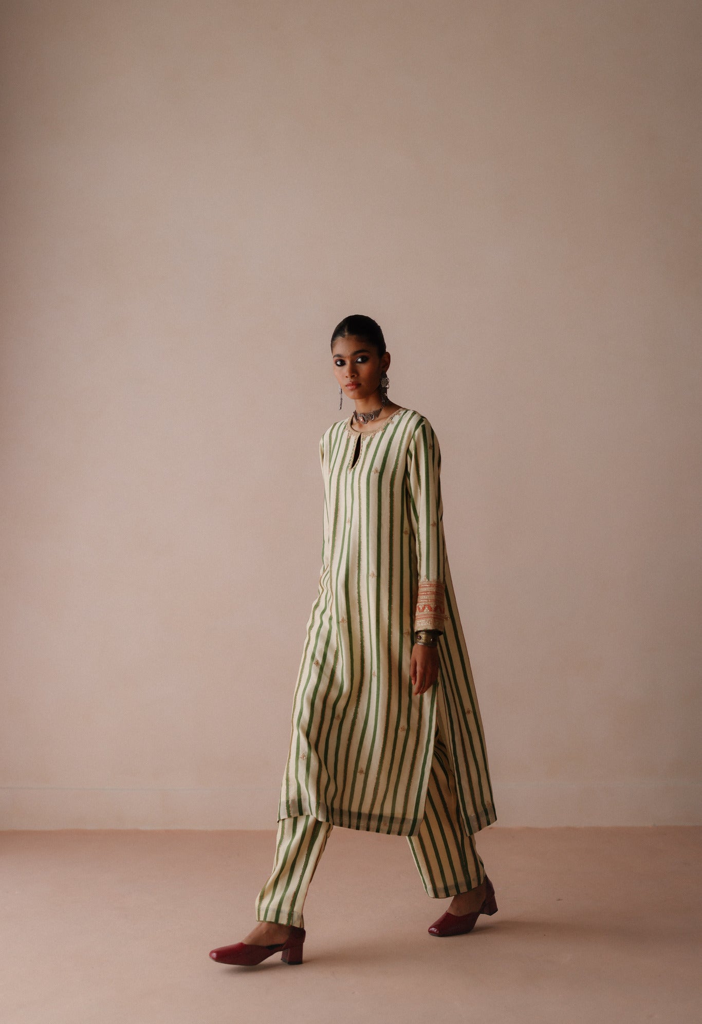 Green Stripe Kurta Set