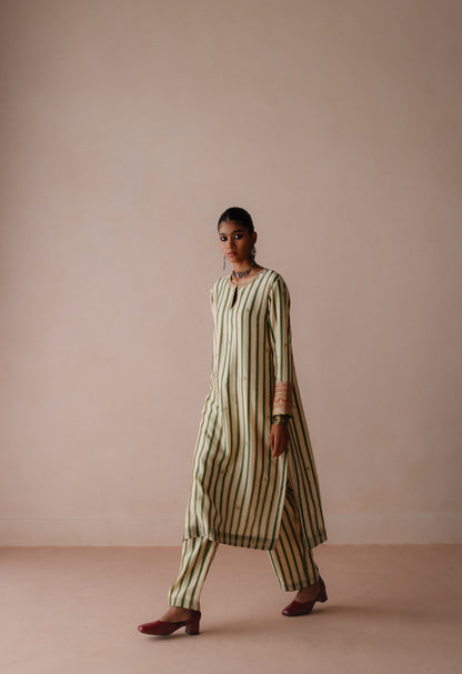 Green Stripe Kurta Set