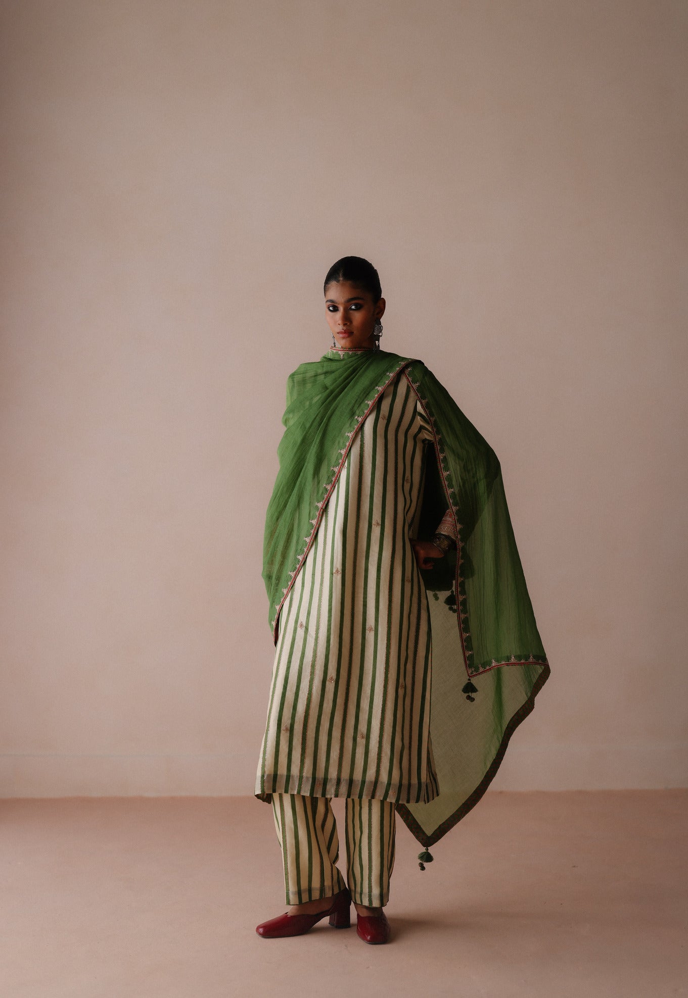 Green Stripe Kurta Set