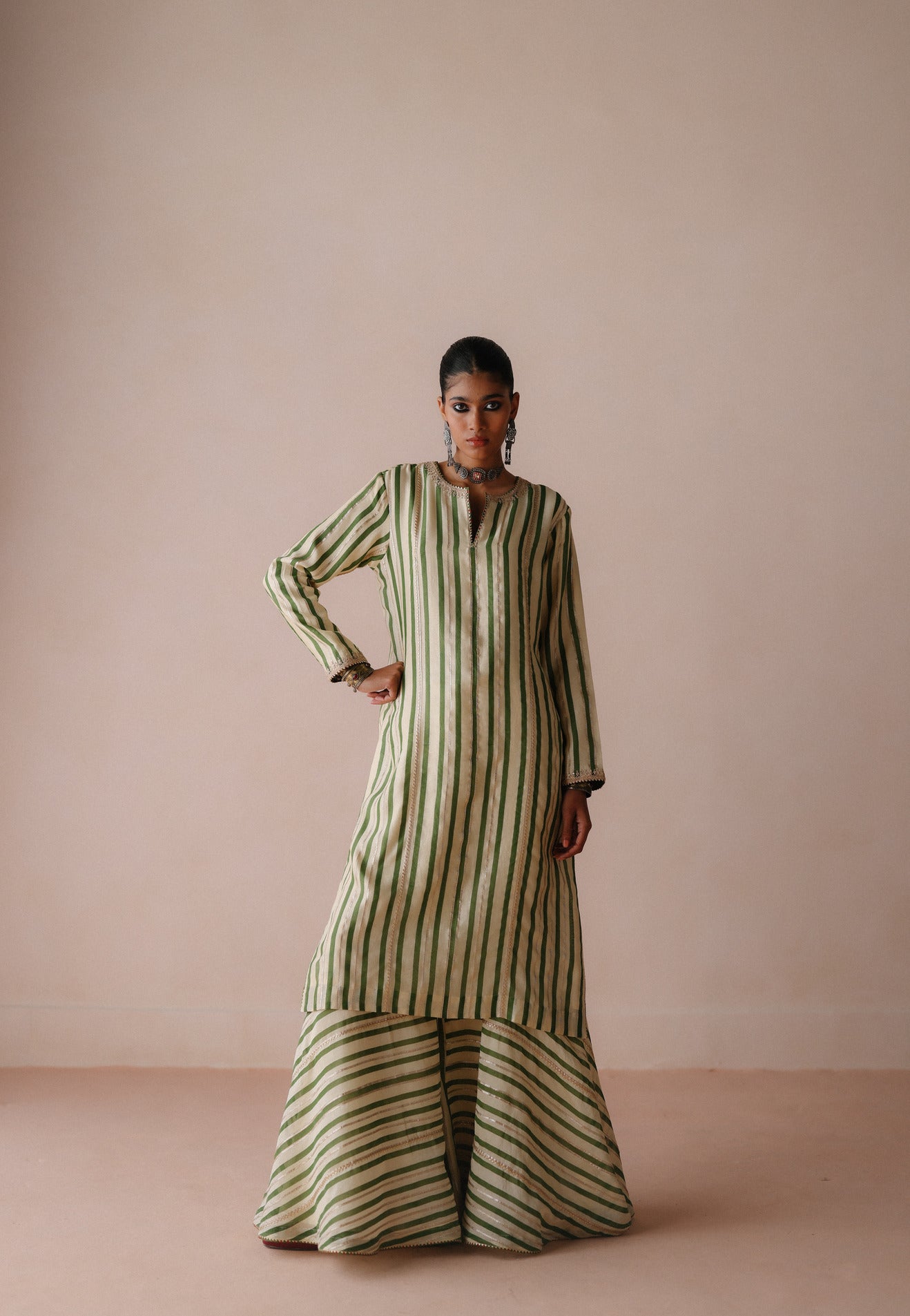 Green Stripe Sharara Set