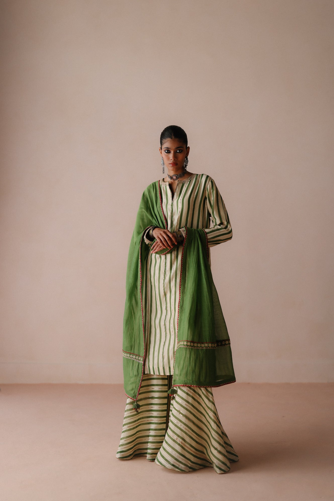 Green Stripe Sharara Set