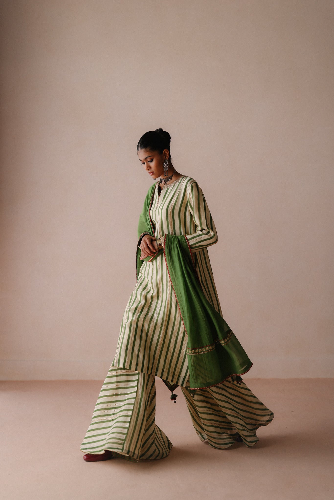 Green Stripe Sharara Set