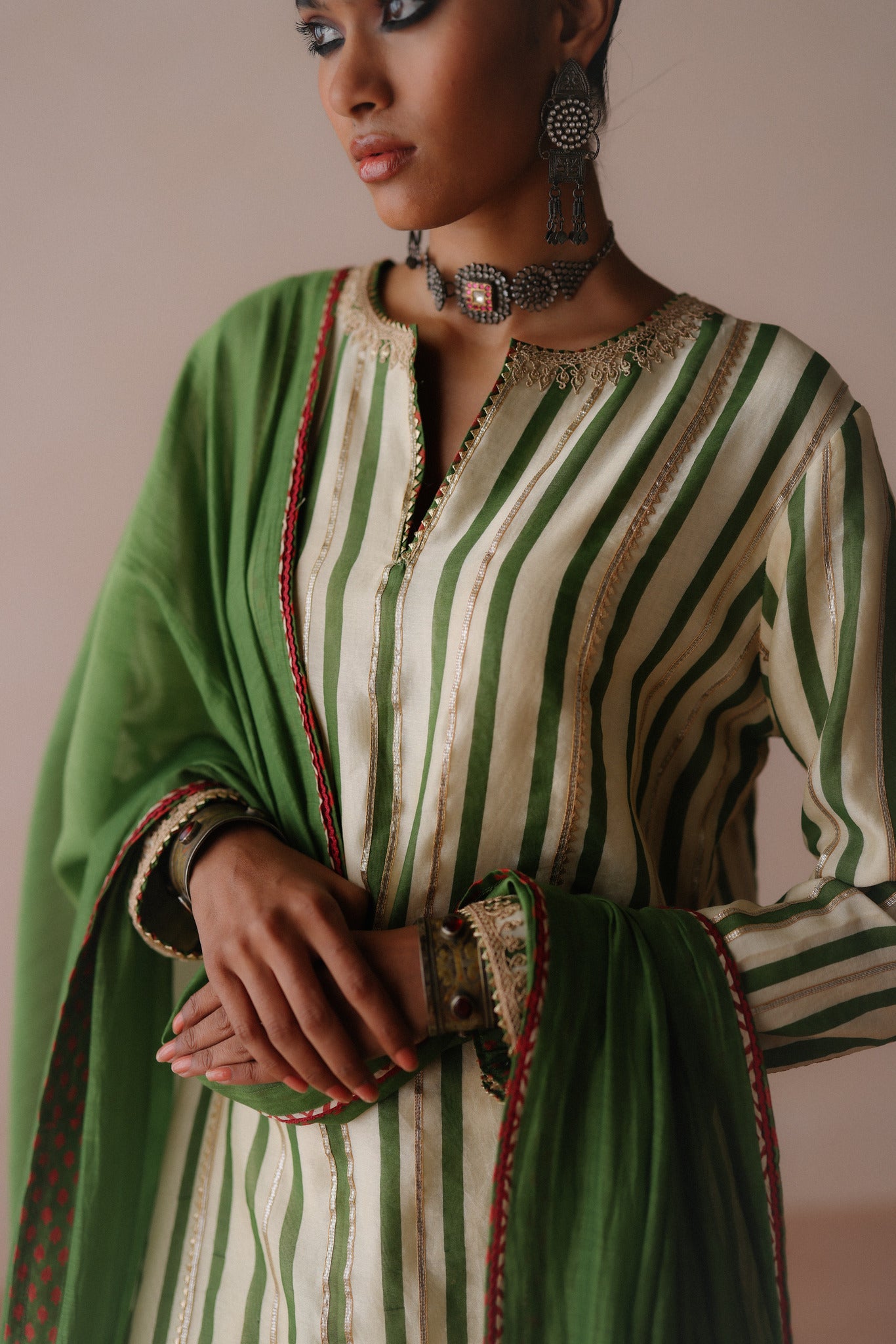 Green Stripe Sharara Set