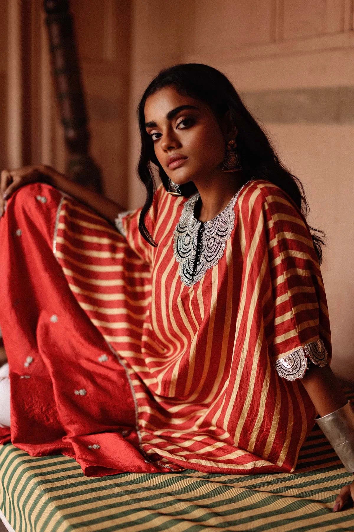 Parcha Red Kaftan Set