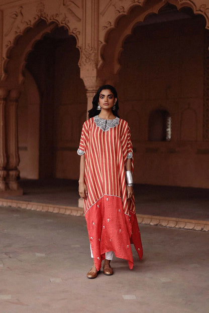 Parcha Red Kaftan Set