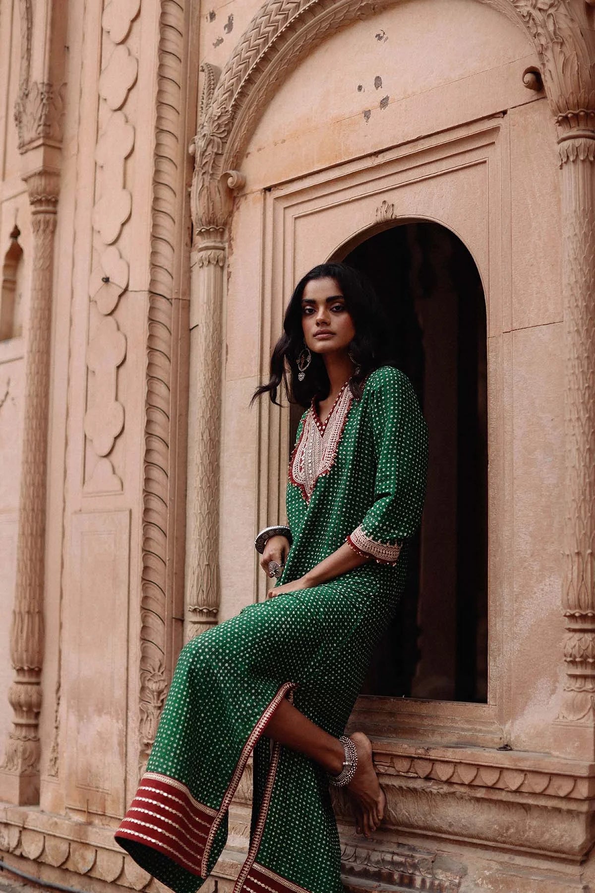 Parcha Green Kaftan Dress