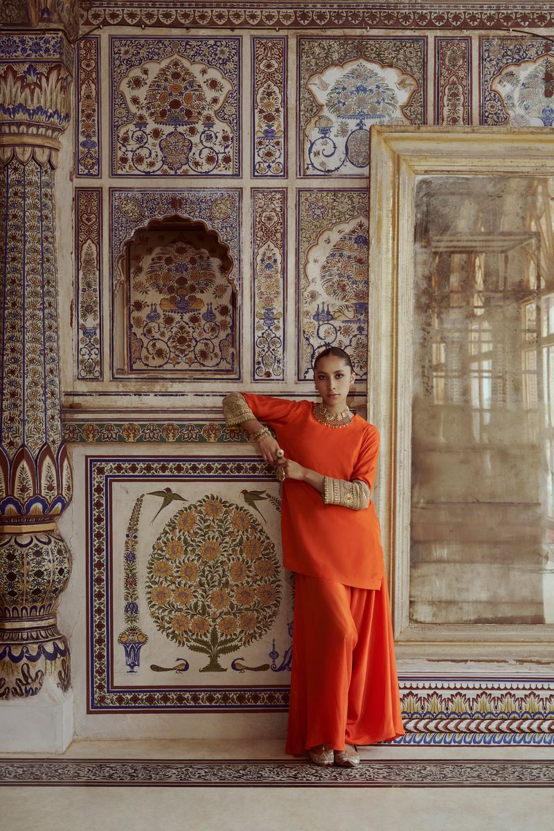 Kesariya Hand Dhoti Set